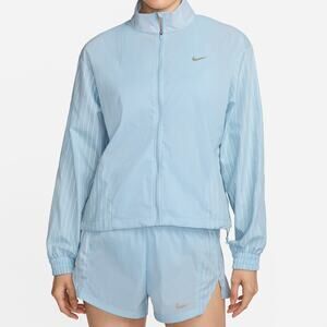 NIKE Running Division Light Armory Blue Paneled Pinstriped Crinkled-Shell Jacket